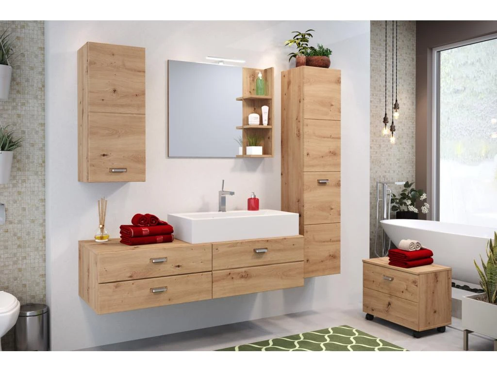 Geo Banc Pour Salle De Bain, 1 Compartiment Ouvert, 1 Rabat Imitation Chêne. 9 Geo Banc Pour Salle De Bain, 1 Compartiment Ouvert, 1 Rabat Imitation Chêne. – Image 7