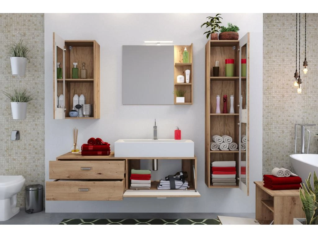 Geo Banc Pour Salle De Bain, 1 Compartiment Ouvert, 1 Rabat Imitation Chêne. 10 Geo Banc Pour Salle De Bain, 1 Compartiment Ouvert, 1 Rabat Imitation Chêne. – Image 8