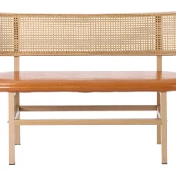 Chaise Double Avec Pieds En Métal - Dossier En Rotin - Coussin En Cuir - Marron -Sominova Soldes Boutique chaise 21218743