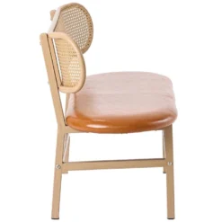 Chaise Double Avec Pieds En Métal - Dossier En Rotin - Coussin En Cuir - Marron -Sominova Soldes Boutique chaise 21218745