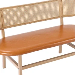 Chaise Double Avec Pieds En Métal - Dossier En Rotin - Coussin En Cuir - Marron -Sominova Soldes Boutique chaise 21218747