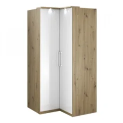 Dressing D'angle Complet Collection MODULO Coloris Chêne Et Blanc Brillant Avec LED, Joues De Finitions Et étagères Inclus. -Sominova Soldes Boutique dressing et vestiaire 10562299