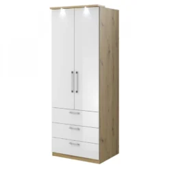 Dressing D'angle Complet Collection MODULO Coloris Chêne Et Blanc Brillant Avec LED, Joues De Finitions Et étagères Inclus. -Sominova Soldes Boutique dressing et vestiaire 10562301