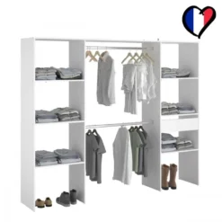 Elysée - Dressing Blanc Avec 6 étagères, 1 Tiroir Et 2 Penderies : 220 X 40 X 180 Cm