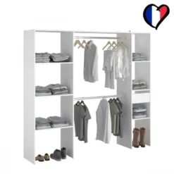 Elysée - Dressing Blanc Avec 6 étagères, 1 Tiroir Et 2 Penderies : 198 X 40 X 180 Cm