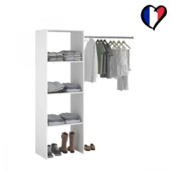 Elysée - Dressing Blanc Avec 3 étagères Et Une Penderie : 160 X 40 X 180 Cm