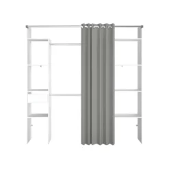 Elysée - Dressing Blanc Avec Rideau Gris Et 2 Penderies, 6 étagères Et Un Tiroir -Sominova Soldes Boutique dressing et vestiaire 12220819