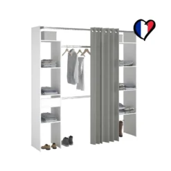 Elysée - Dressing Blanc Avec Rideau Gris Et 2 Penderies, 6 étagères Et Un Tiroir -Sominova Soldes Boutique dressing et vestiaire 12220821