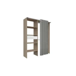 Paris - Dressing Chêne Avec Rideau, 4 étagères, 2 Penderies Et 1 Tiroir : 143 X 48 X 182 Cm