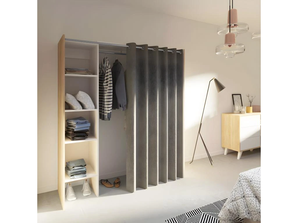 Dressing TOM Une Colonne - Chêne Naturel Et Rideau Taupe - SYMBIOSIS 4 Dressing TOM Une Colonne - Chêne Naturel Et Rideau Taupe - SYMBIOSIS – Image 2