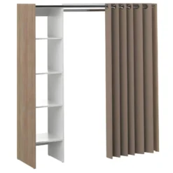 Dressing TOM Une Colonne - Chêne Naturel Et Rideau Taupe - SYMBIOSIS 10 Dressing TOM Une Colonne - Chêne Naturel Et Rideau Taupe - SYMBIOSIS -Sominova Soldes Boutique dressing et vestiaire 12512341