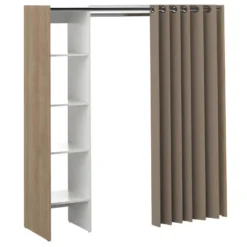 Dressing TOM Une Colonne - Chêne Naturel Et Rideau Taupe - SYMBIOSIS 11 Dressing TOM Une Colonne - Chêne Naturel Et Rideau Taupe - SYMBIOSIS -Sominova Soldes Boutique dressing et vestiaire 12512343