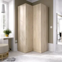 Armoire Dressing D'angle En Panneaux De Particules Mélaminés Coloris Chêne - Longueur 90.5 X Profondeur 92.5 X Hauteur 184.2 Cm -Sominova Soldes Boutique dressing et vestiaire 13140997
