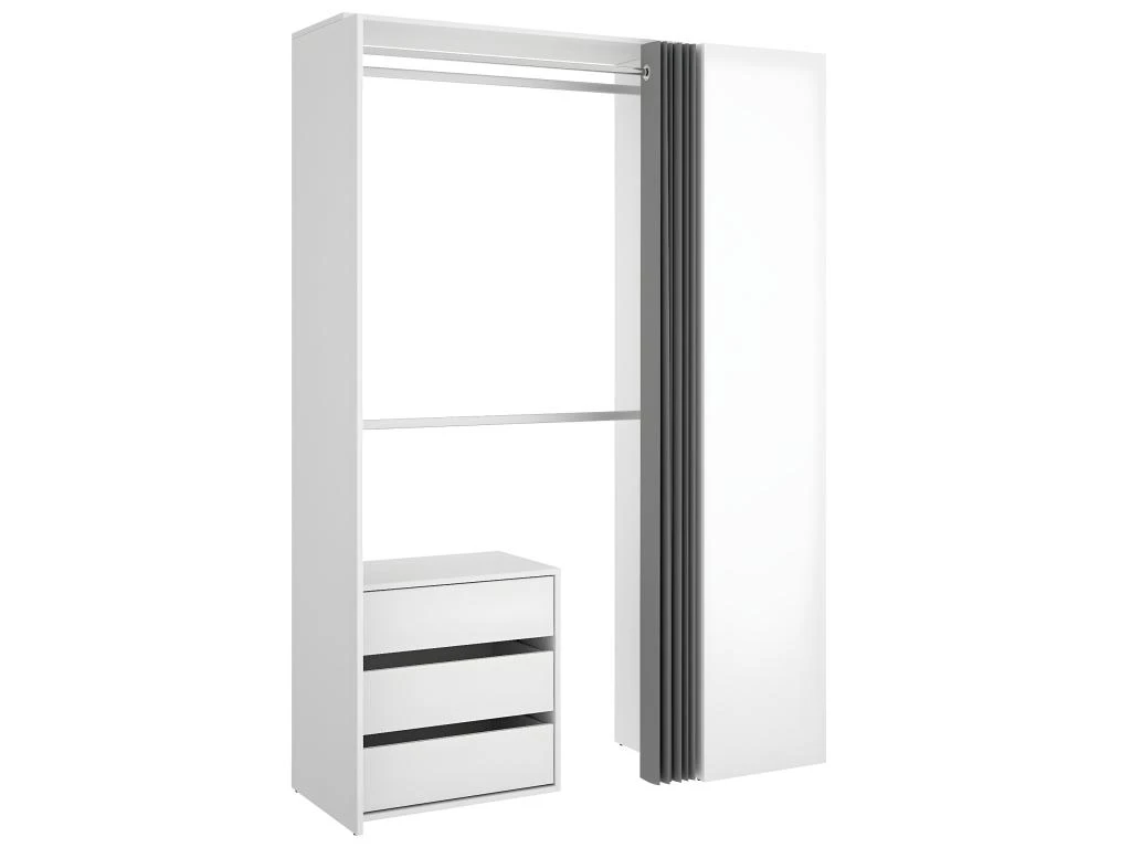 Armoire Dressing En Panneaux De Particules Mélaminés Coloris Blanc Avec Porte Et Rideau - Longueur 140.8 X Profondeur 52 X Hauteur 205 Cm 3 Armoire Dressing En Panneaux De Particules Mélaminés Coloris Blanc Avec Porte Et Rideau - Longueur 140.8 X Profondeur 52 X Hauteur 205 Cm