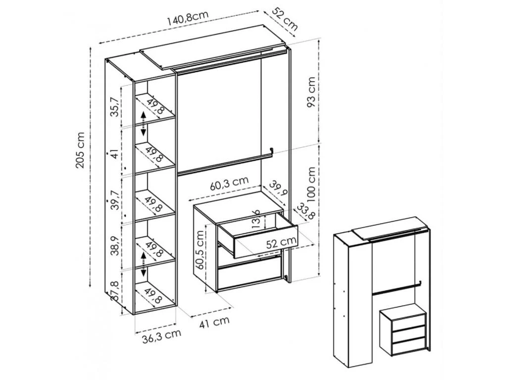 Armoire Dressing En Panneaux De Particules Mélaminés Coloris Blanc Avec Porte Et Rideau - Longueur 140.8 X Profondeur 52 X Hauteur 205 Cm 4 Armoire Dressing En Panneaux De Particules Mélaminés Coloris Blanc Avec Porte Et Rideau - Longueur 140.8 X Profondeur 52 X Hauteur 205 Cm – Image 2
