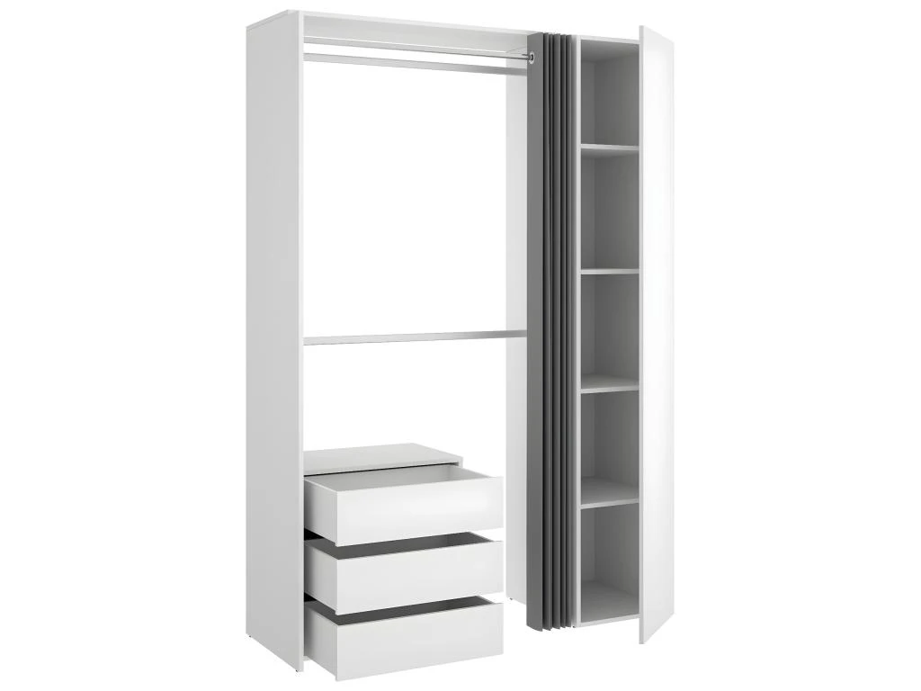 Armoire Dressing En Panneaux De Particules Mélaminés Coloris Blanc Avec Porte Et Rideau - Longueur 140.8 X Profondeur 52 X Hauteur 205 Cm 5 Armoire Dressing En Panneaux De Particules Mélaminés Coloris Blanc Avec Porte Et Rideau - Longueur 140.8 X Profondeur 52 X Hauteur 205 Cm – Image 3