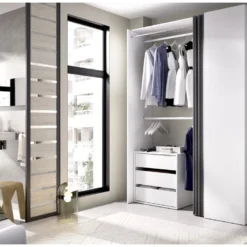 Armoire Dressing En Panneaux De Particules Mélaminés Coloris Blanc Avec Porte Et Rideau - Longueur 140.8 X Profondeur 52 X Hauteur 205 Cm 11 Armoire Dressing En Panneaux De Particules Mélaminés Coloris Blanc Avec Porte Et Rideau - Longueur 140.8 X Profondeur 52 X Hauteur 205 Cm -Sominova Soldes Boutique dressing et vestiaire 13141019