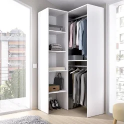 Armoire Dressing D'angle En Panneaux De Particules Mélaminés Coloris Blanc - Longueur 79.5 X Profondeur 88.5 X Hauteur 185 Cm -Sominova Soldes Boutique dressing et vestiaire 13141049