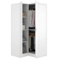 Armoire Dressing D'angle En Panneaux De Particules Mélaminés Coloris Blanc - Longueur 90.5 X Profondeur 92.5 X Hauteur 184.2 Cm -Sominova Soldes Boutique dressing et vestiaire 13141055