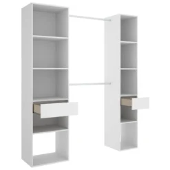 Armoire Dressing En Panneaux De Particules Mélaminés Avec 2 Tiroirs Coloris Blanc - Longueur 198 X Profondeur 50 X Hauteur 205cm -Sominova Soldes Boutique dressing et vestiaire 13141073