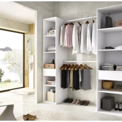 Armoire Dressing En Panneaux De Particules Mélaminés Avec 2 Tiroirs Coloris Blanc - Longueur 198 X Profondeur 50 X Hauteur 205cm -Sominova Soldes Boutique dressing et vestiaire 13141077