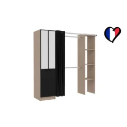 NICE - Dressing Industriel Bois Avec Rideau Noir Et 2 Penderies Et 6 étagères -Sominova Soldes Boutique dressing et vestiaire 14971763