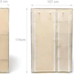 Armoire Pliante Avec Housse Penderie Avec Revêtement En Tissu Beige 13_0000290_2