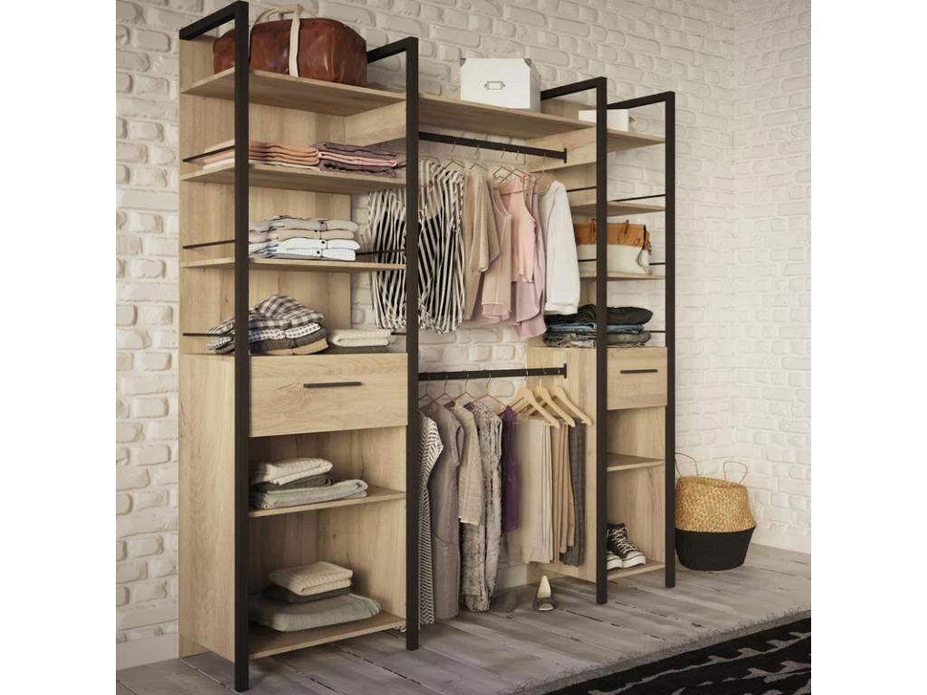 Aménagement Dressing Extensible Chêne/Noir - GARI - L 140/179 X L 48 X H 207 Cm 3 Aménagement Dressing Extensible Chêne/Noir - GARI - L 140/179 X L 48 X H 207 Cm