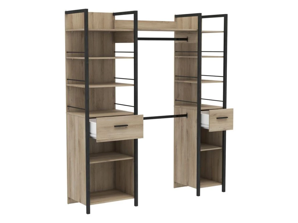 Aménagement Dressing Extensible Chêne/Noir - GARI - L 140/179 X L 48 X H 207 Cm 4 Aménagement Dressing Extensible Chêne/Noir - GARI - L 140/179 X L 48 X H 207 Cm – Image 2