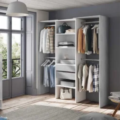 Aménagement Dressing Blanc/Béton Clair - KIYIN - L 179 X L 50 X H 202 Cm