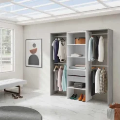 Aménagement Dressing Blanc/Béton Clair - KIYIN - L 179 X L 50 X H 202 Cm -Sominova Soldes Boutique dressing et vestiaire 19722711