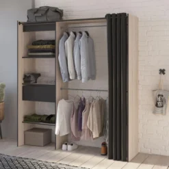 Aménagement Dressing Extensible Chêne/Noir - ARA - L 168 X L 50 X H 187 Cm