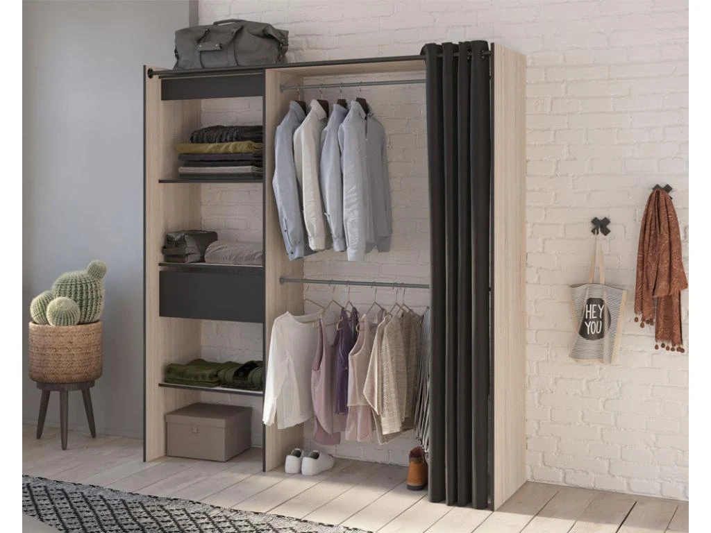 Aménagement Dressing Extensible Chêne/Noir - ARA - L 168 X L 50 X H 187 Cm 3 Aménagement Dressing Extensible Chêne/Noir - ARA - L 168 X L 50 X H 187 Cm
