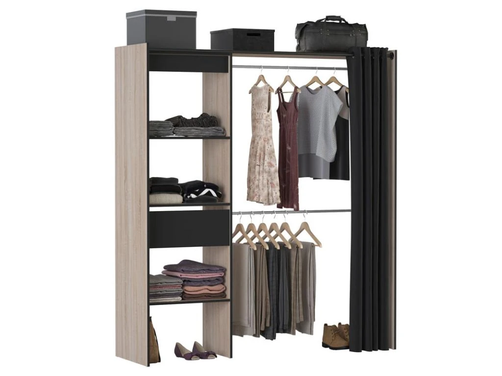 Aménagement Dressing Extensible Chêne/Noir - ARA - L 168 X L 50 X H 187 Cm 5 Aménagement Dressing Extensible Chêne/Noir - ARA - L 168 X L 50 X H 187 Cm – Image 3