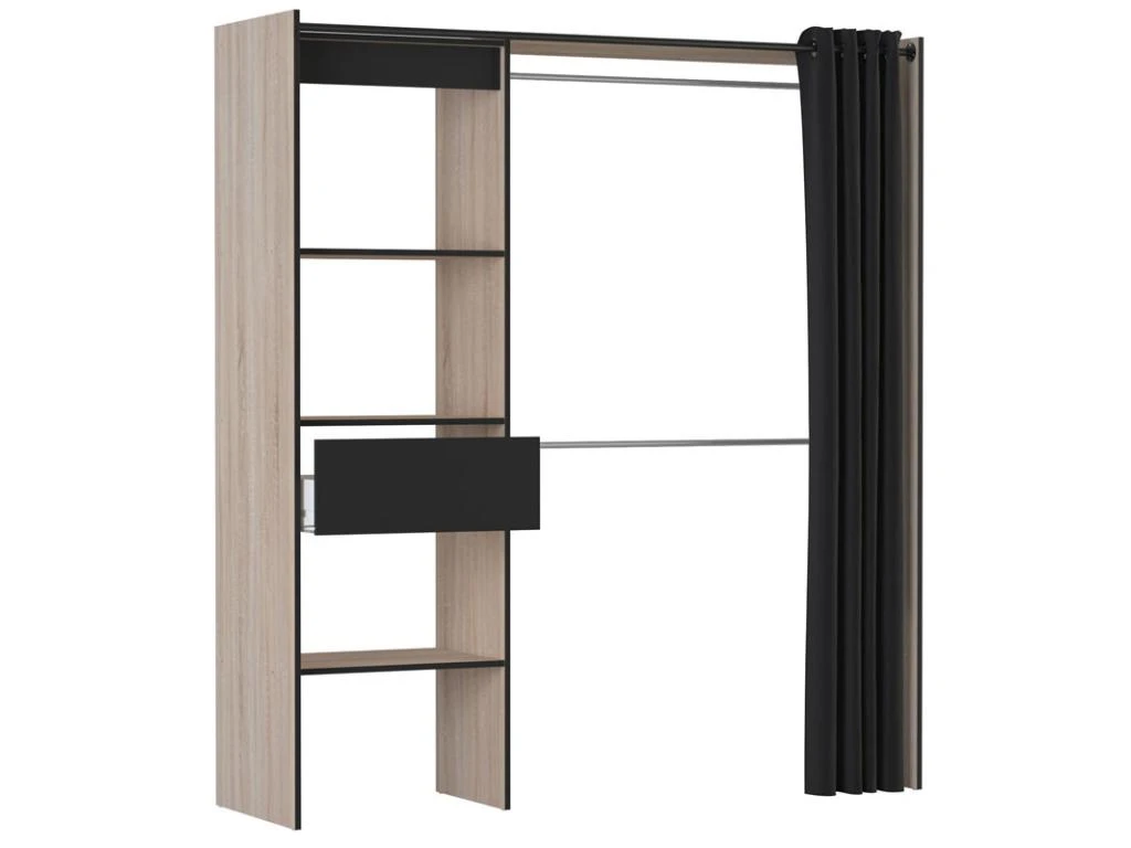 Aménagement Dressing Extensible Chêne/Noir - ARA - L 168 X L 50 X H 187 Cm 7 Aménagement Dressing Extensible Chêne/Noir - ARA - L 168 X L 50 X H 187 Cm – Image 5