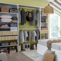 Aménagement De Dressing 3 Tiroirs Blanc/Bois Clair - YANA - L 190 X L 40 X H 187 Cm