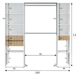 Aménagement De Dressing 3 Tiroirs Blanc/Bois Clair - YANA - L 190 X L 40 X H 187 Cm -Sominova Soldes Boutique dressing et vestiaire 22799183
