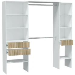 Aménagement De Dressing 3 Tiroirs Blanc/Bois Clair - YANA - L 190 X L 40 X H 187 Cm -Sominova Soldes Boutique dressing et vestiaire 22799187