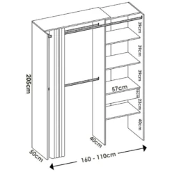 Armoire Dober, Structure Pour Dressing Avec Rideau, Portemanteau Ouvert, 160x50h203 Cm, Chêne -Sominova Soldes Boutique dressing et vestiaire 22870451