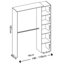 Armoire Dgolett, Structure Pour Dressing, Portemanteau Ouvert, 140x40h187 Cm, Blanc -Sominova Soldes Boutique dressing et vestiaire 22870503