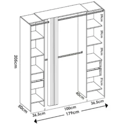 Armoire Dmanari, Structure Pour Dressing, Cintre Ouvert, 180x50h205 Cm, Blanc Et Gris -Sominova Soldes Boutique dressing et vestiaire 22870559