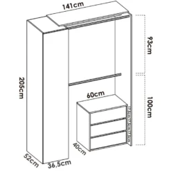 Armoire Dmatin, Structure Pour Dressing, Portemanteau Ouvert, 141x52h205 Cm, Blanc Et Anthracite -Sominova Soldes Boutique dressing et vestiaire 22870589