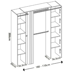 Armoire Dgond, Structure Pour Dressing, Porte-manteau Extensible Ouvert, 180x50h205 Cm, Chêne Et Gris -Sominova Soldes Boutique dressing et vestiaire 22870685