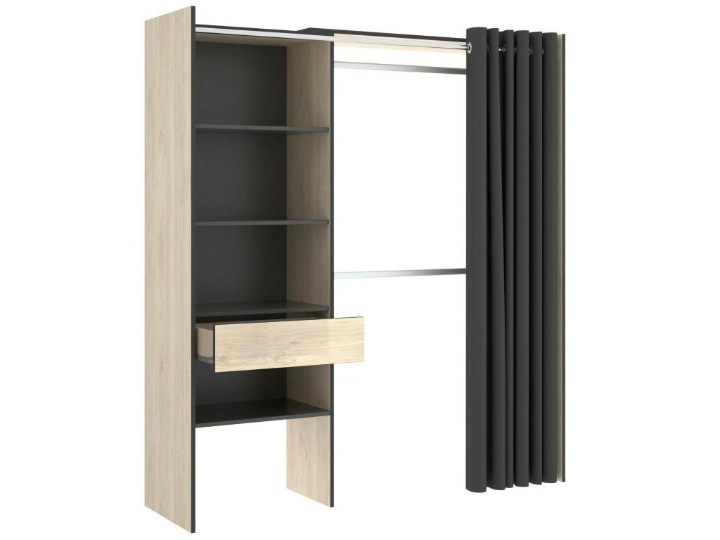 Armoire Dober, Structure Pour Dressing Avec Rideau, Portemanteau Ouvert, 160x50h205 Cm, Chêne Et Anthracite 7 Armoire Dober, Structure Pour Dressing Avec Rideau, Portemanteau Ouvert, 160x50h205 Cm, Chêne Et Anthracite – Image 5