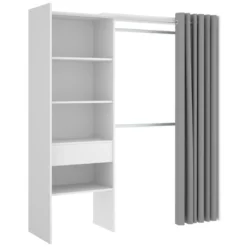 Armoire Dober, Structure Pour Dressing, Portemanteau Ouvert, 160x50h205 Cm, Blanc Et Gris