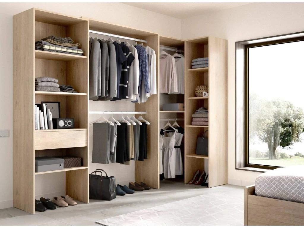 Armoire Dacasuz, Structure Pour Dressing D'angle, Porte-manteau D'angle Ouvert, 248x79h187 Cm, Chêne 4 Armoire Dacasuz, Structure Pour Dressing D'angle, Porte-manteau D'angle Ouvert, 248x79h187 Cm, Chêne – Image 2