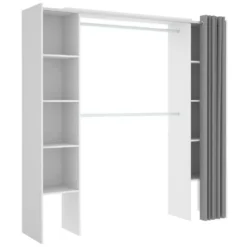 Armoire Dgond, Structure Pour Dressing, Portemanteau Ouvert, 180x50h205 Cm, Blanc Et Gris