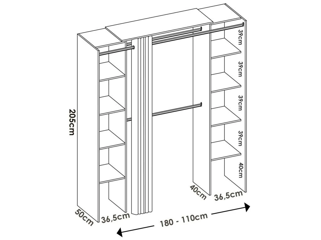 Armoire Dgond, Structure Pour Dressing, Portemanteau Ouvert, 180x50h205 Cm, Blanc Et Gris 5 Armoire Dgond, Structure Pour Dressing, Portemanteau Ouvert, 180x50h205 Cm, Blanc Et Gris â Image 3