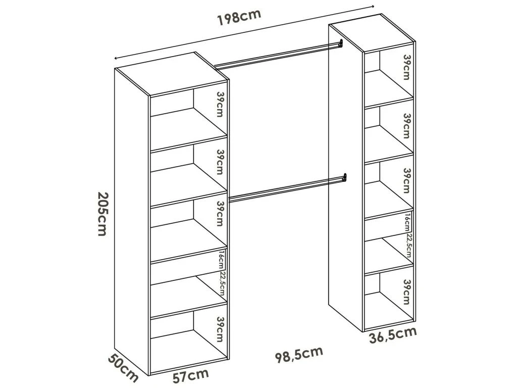 Armoire Dcroc, Structure Pour Dressing, Portemanteau Ouvert, 200x50h205 Cm, Blanc 5 Armoire Dcroc, Structure Pour Dressing, Portemanteau Ouvert, 200x50h205 Cm, Blanc – Image 3