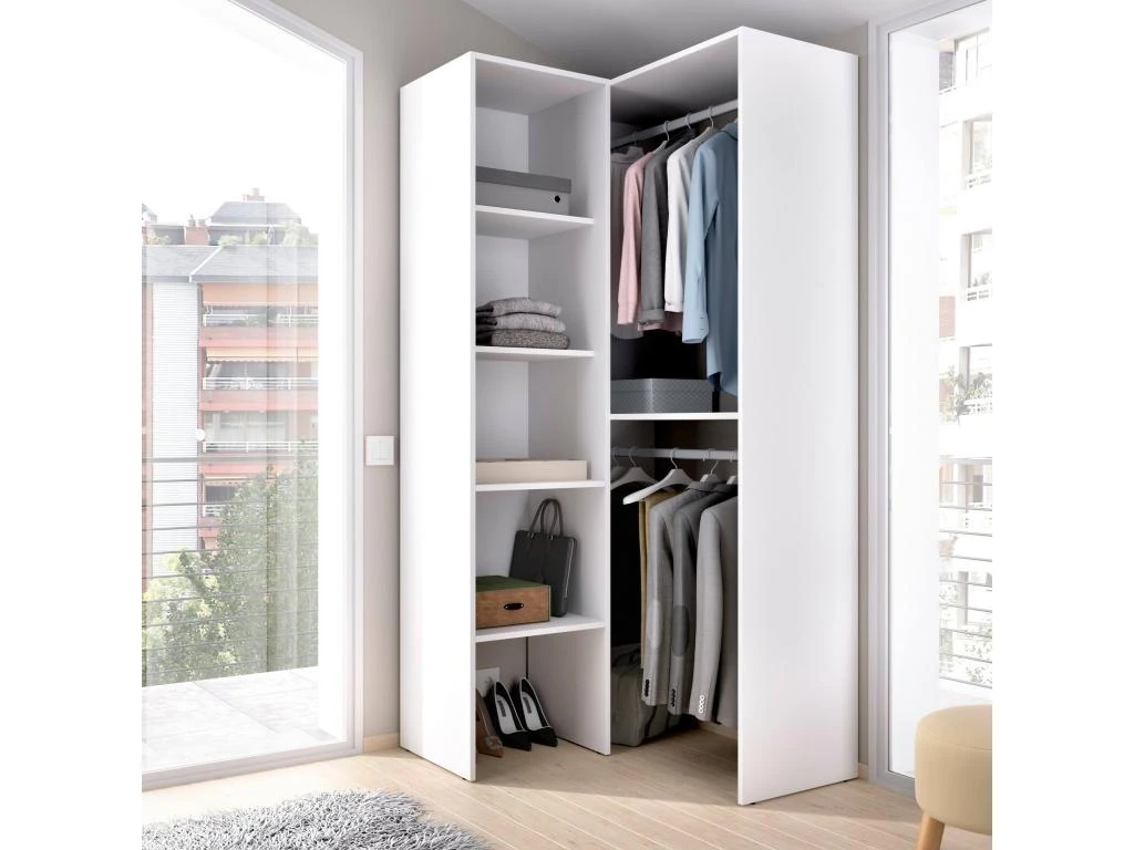 Armoire Dalmic, Structure Pour Dressing D'angle, Porte-manteau D'angle Ouvert, 79x88h186 Cm, Blanc 4 Armoire Dalmic, Structure Pour Dressing D'angle, Porte-manteau D'angle Ouvert, 79x88h186 Cm, Blanc – Image 2